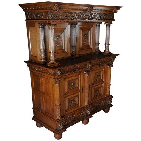 19th Century French Renaissance Hand Carved Solid Oak Hunt Buffet