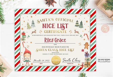 Editable Santa Claus Official Nice List Certificate Letter From Desk