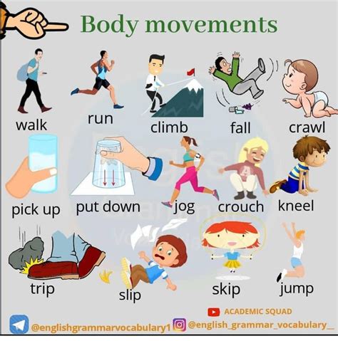 An English Poster Showing Body Movements And Their Corresponding Parts