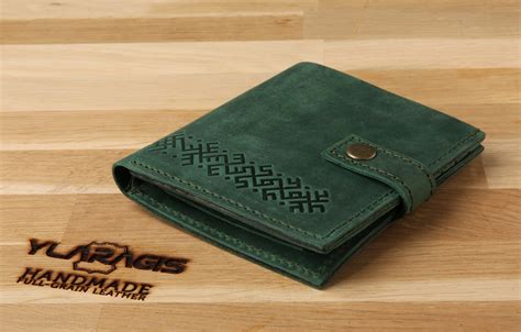 Green Leather Wallet Pocket Wallet Engraved Wallet | Etsy