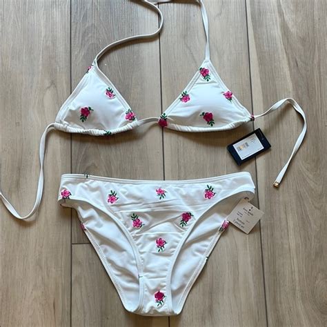 Kate Spade Swim New With Tags Kate Spade White Bikini With Pink Floral Embroidery Poshmark