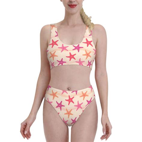 Bingfone Women S Bikini Sets Starfish Print High Waisted Two Pieces