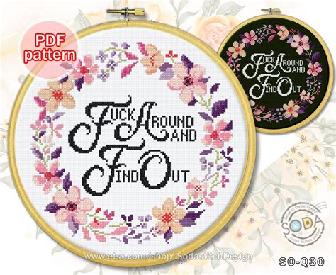 Cross Stitch Pattern Pdf Funny Sparky Text Quotes Wreath So Q30 Fuck Around And Find Out Etsy