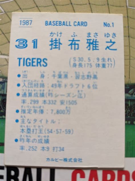 Yahooオークション 1987年 カルビー プロ野球カード 阪神 掛布雅之