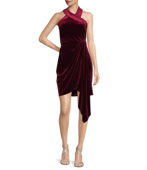 Belle Badgley Mischka Jade Velvet Halter Neck Dress Dillards