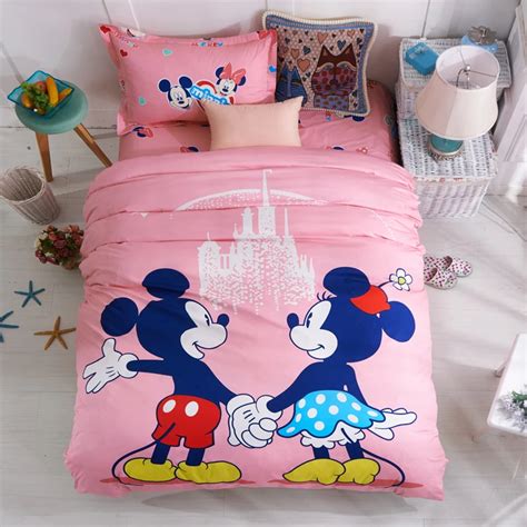 Disney Pink Mickey Minnie Mouse Bedding Sets Girls Bedroom Decor Cotton