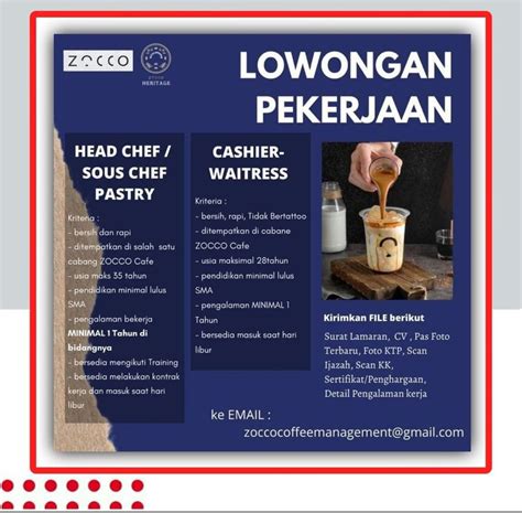 Lowongan Kerja Head Chef Sous Chef Pastry Dan Cashier Waitress Di