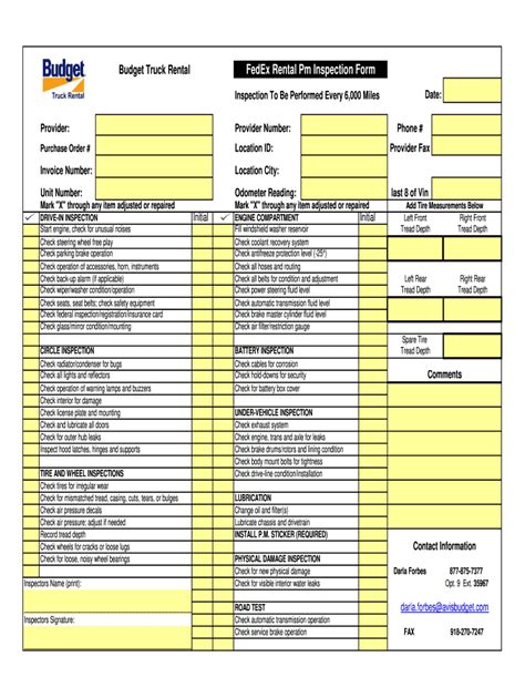 Budget Truck Rental FedEx Rental Pm Inspection Form Fill And Sign