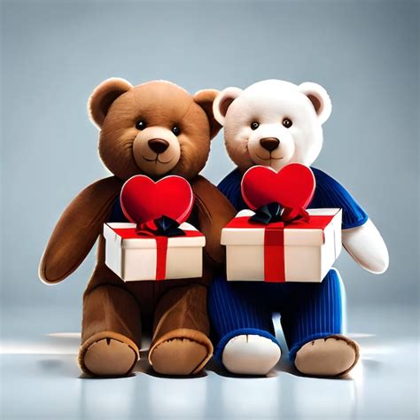 Premium Ai Image Teddy Bears Couple With Red Heart And Gift On White