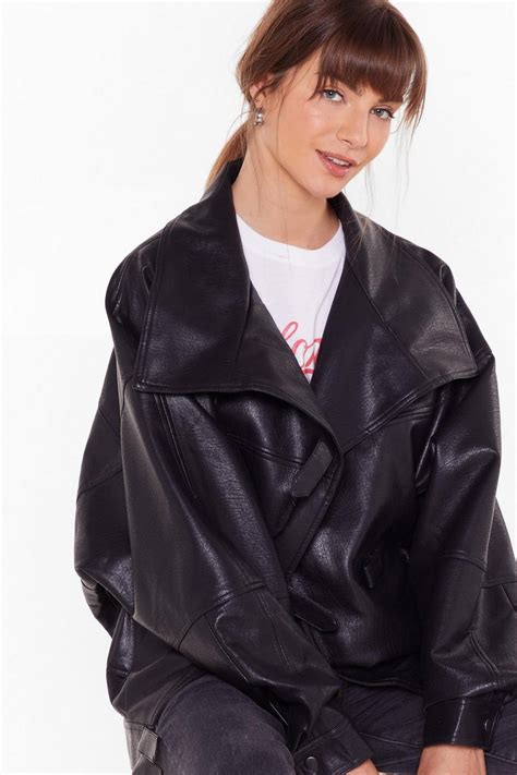 Oversized Drop Sleeve Faux Leather Jacket Leather Jacket Zipper Celebrity Jackets Leather