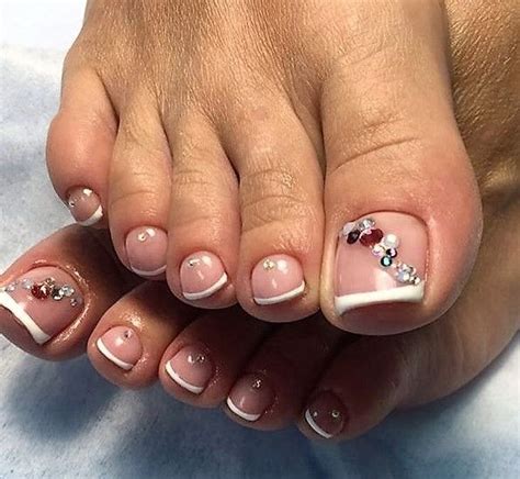 French Rhinestone Toe Nail Art Simple Toe Nails Toe Nails Toe