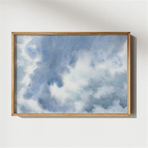 White Cloud Painting Wall Art Pastel Light Blue Sky Landscape - Etsy