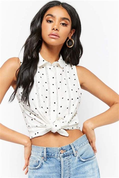 Forever Polka Dot Sleeveless Shirt Forever Tops Sleeveless