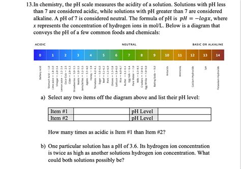 Solved In Chemistry The Ph Scale Measures The Acidity Of A Solution