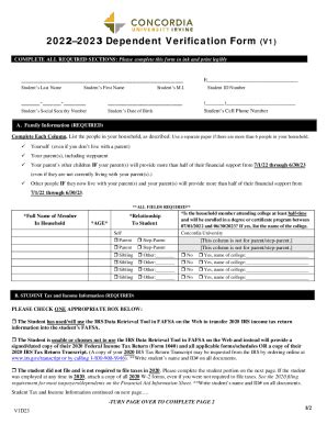 Fillable Online 20222023 Dependent Verification Form V1 Fax Email