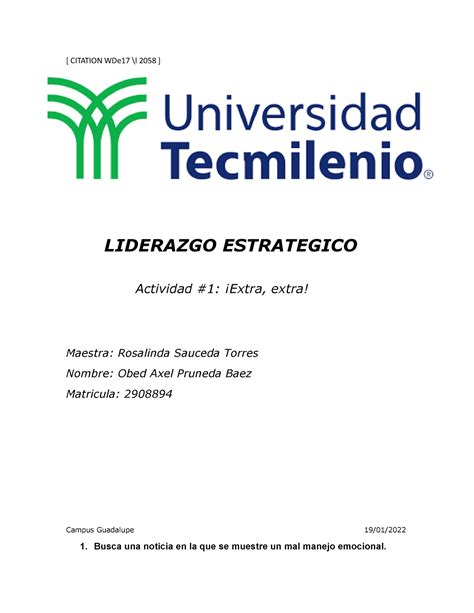 Actividad 1 Liderazgo Estratégico, Tema 1 semestre 4to - [ CITATION