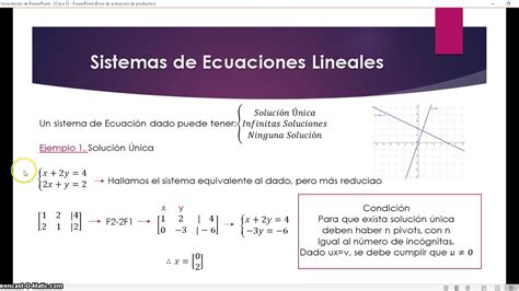 Sistemas De Ecuaciones Lineales Solución única Infinita Y Ninguna