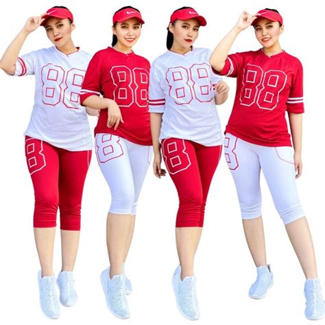 Setelan Baju Olahraga Baseball Merah Putih Kombinasi Set Baju Senam