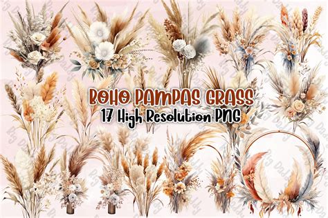 Boho Pampas Grass Sublimation Clipart Graphic By Big Daddy Creative