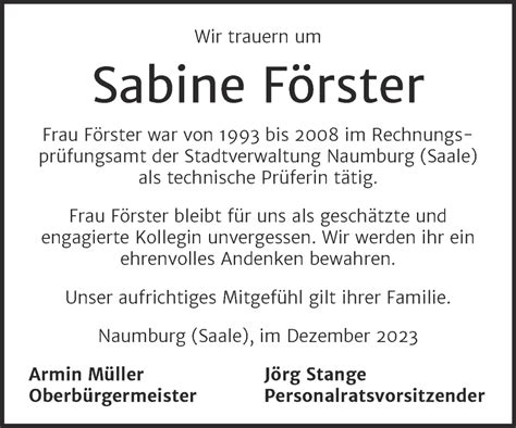 Traueranzeigen von Sabine Förster abschied nehmen de