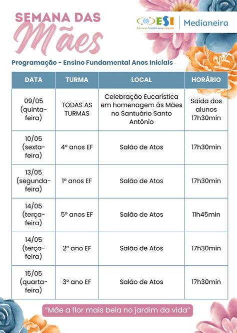 PROGRAMAÇÃO DIA DAS MÃES FUND 1 – Escola ESI Medianeira