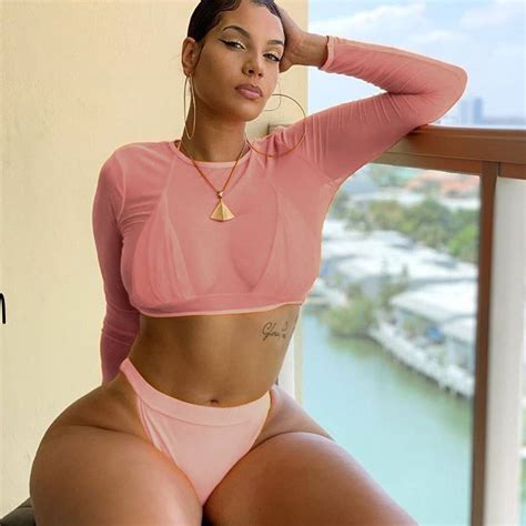 Neon Yellow Mesh Long Sleeve Cover Up Top Three Piece Swimsuit Bikini Set Uniqistic