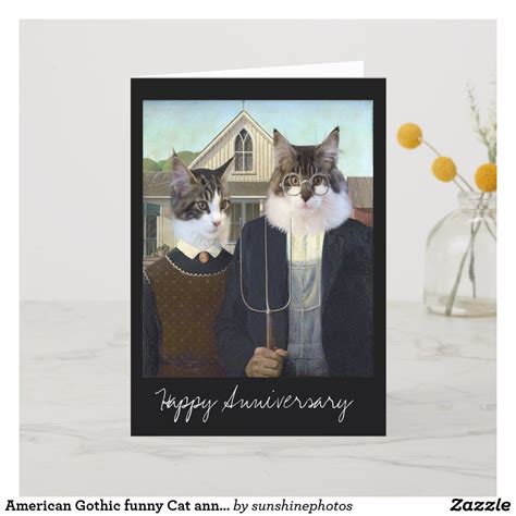 American Gothic Funny Cat Anniversary Card Anniversary