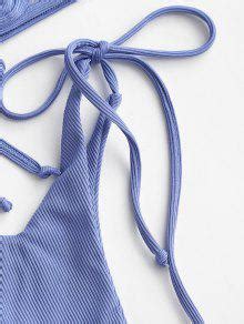 Zaful Ribbed Cutout One Shoulder String Tie Bikini Swimwear In Light