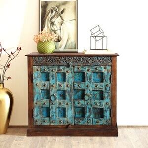 Vintage Blue Antique Indian Sideboard Cabinet Coastal Cottage - Etsy