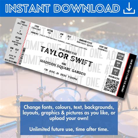 Editable Concert Ticket Canva Template Concert Ticket Stub Editable