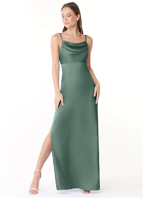 Azazie Esmee Stretch Satin Dress Eucalyptus Bridesmaid Dresses Azazie CA