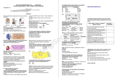 5 Sınıflar Sosyal Bilgiler Dersi 1 Dönem 2 Yazılı Soruları 2021 2022