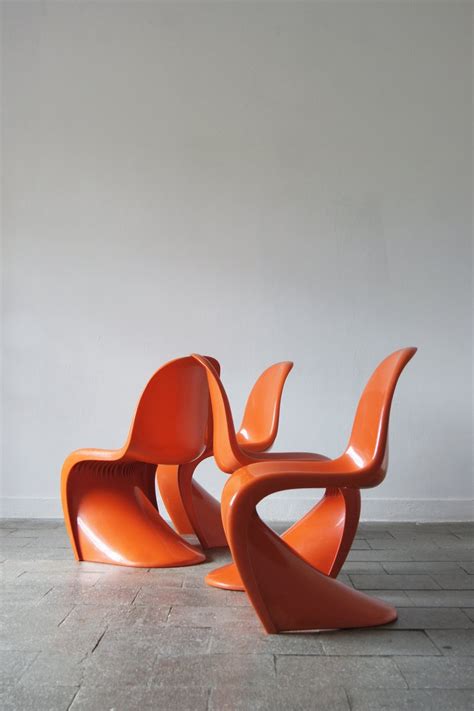 Orange Panton Chairs By Verner Panton For Herman Miller Set Of