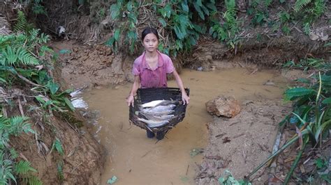 Orphan Life Harvesting Fish By Hand From The Lake And Sell It To The