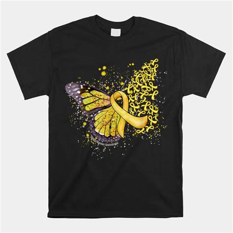 Yellow Ribbon Bone Cancer Awareness Dripping Butterfly Shirt Teeuni