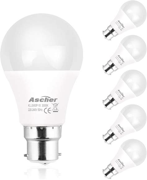 Ascher B22 LED Bayonet Light Bulbs 60W Incandescent Bulb Equivalent