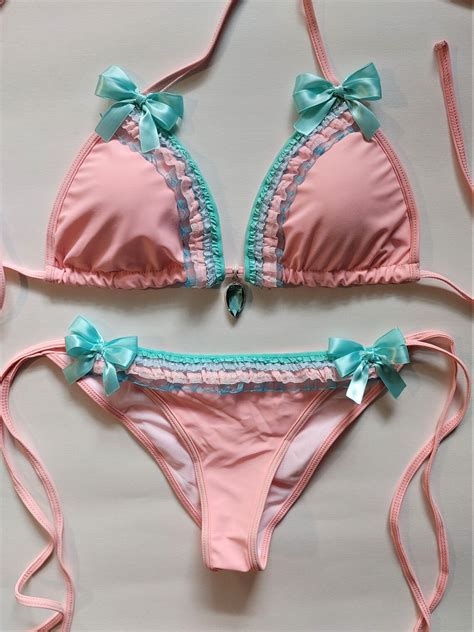 Pastel Lolita Bikini Pink Scrunch Bottom Brazilian Bikini Push Etsy