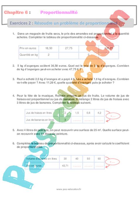 Résoudre un problème de proportionnalité Révisions Exercices avec