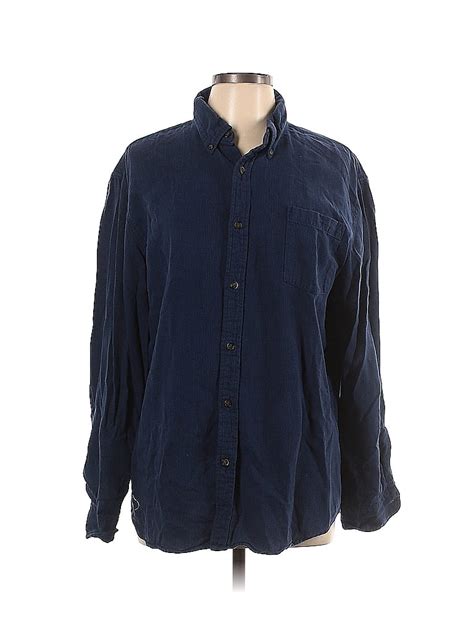 St Johns Bay 100 Cotton Solid Navy Blue Long Sleeve Button Down