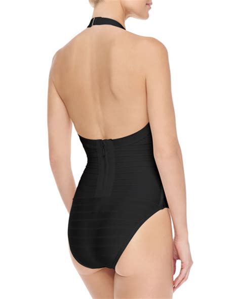 Herve Leger Michelli Cutout Front Bandage Swimsuit