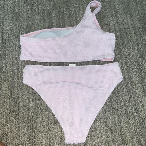 SHEIN Pink Ribbed Bikini Set Size S ZERO Stains Depop