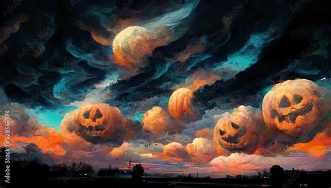 Spooky halloween pumpkin sky concept art illustration Stock Illustration | Adobe Stock