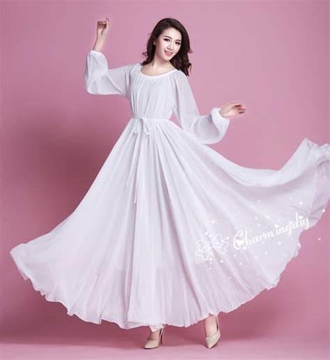 Colors Chiffon White Uautumn Long Sleeve Party Big Hem Dress