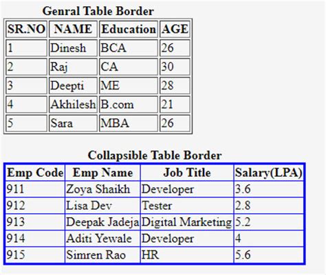 Html Table Border Style Without Css | Bruin Blog