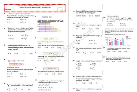 6 Sınıf Matematik 2 Dönem 1 Yazılı Soruları Testi İndir 2023 Hangisoru