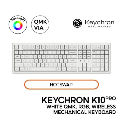 Keychron K10 Pro White QMK Mechanical Keyboard Full Layout Wired Bluetooth RGB LED Hot Swap