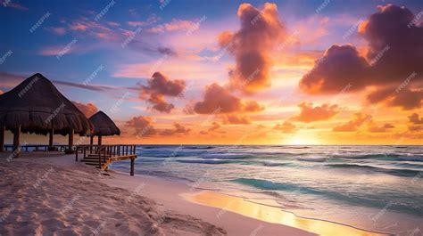 Premium Photo Beautiful Sunrise Over Beach In Cancun Mexico