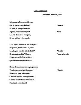 This Is A Copy Of The Poem Ode A Cassandre By Pierre De Ronsard Good