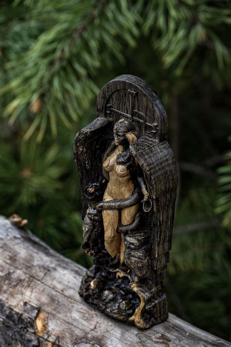 Lilith Ishtar Inanna Wood Carved Astaroth Statue Etsy