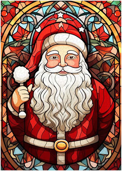 Stained Glass Santa Claus Jigsaw Puzzle Piece Holiday